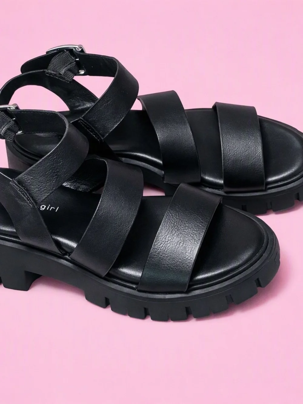 Madden Girl Black Platform Lug Sandals